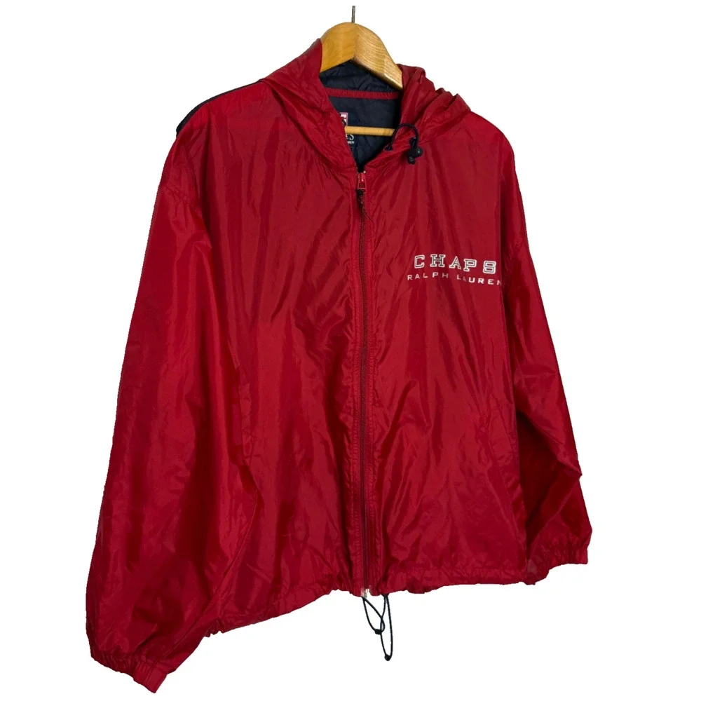 Men's Large Vintage Chaps Ralph Lauren Red Polyester Zip Windbreaker